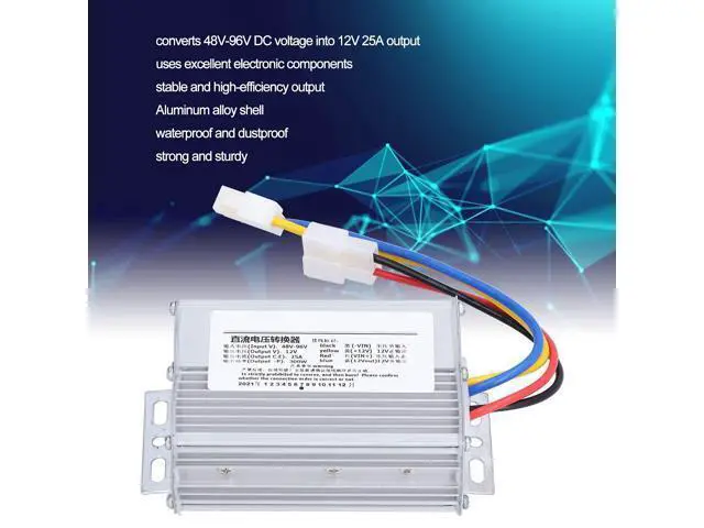 Alt view image 2 of 5 - DC 48V-96V to 12V Converter 300W 25A Step-Down Voltage Regulator Aluminum Alloy Power Supply for Automotive Marine Applications