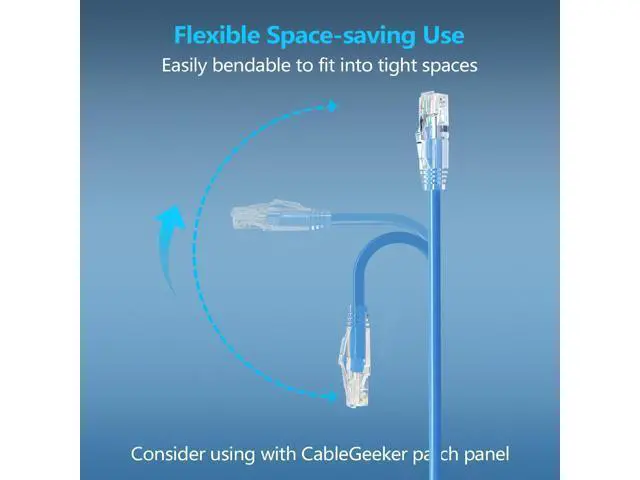Alt view image 3 of 5 - CableGeeker Patch Cables Cat6a 7ft (12 Pack) Slim, Cat6 Ethernet Patch Cable 10G Support, Snagless RJ45 Cat 6 Patch Cable for Patch Panel to Switch, Flexible Network Cable - 7 Feet Blue