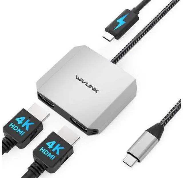 Main image of WAVLINK USB C to Dual HDMI Adapter, Dual Monitor Splitter, Dual 4K@60Hz HDMI, 95W PD, Compatible with Dell XPS/HP/Lenovo/Surface/Type C Laptop/Windows System Only