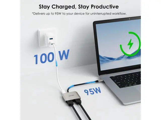 Alt view image 5 of 5 - WAVLINK USB C to Dual HDMI Adapter, Dual Monitor Splitter, Dual 4K@60Hz HDMI, 95W PD, Compatible with Dell XPS/HP/Lenovo/Surface/Type C Laptop/Windows System Only