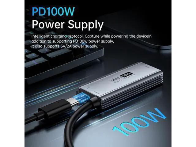 Alt view image 2 of 5 - XIIXMASK USB 3.0 Video Capture Card with 100W PD - HDMI to USB/USB-C Capture Card 1440P 30fps & 1080P 60fps Video Capture Device for Streaming, Game Recording, Compatible for Quest 3, Switch, PS4/PS5