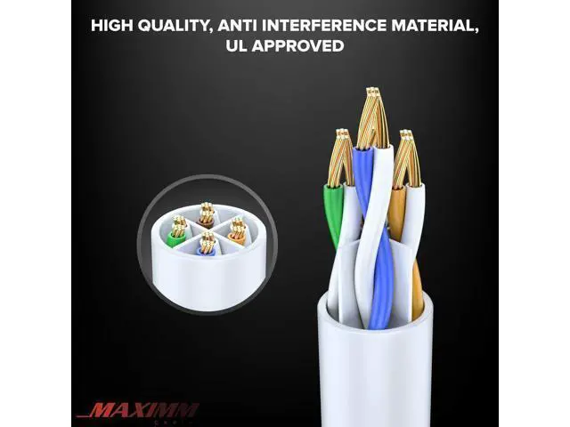 Alt view image 2 of 5 - Maximm Cat6 Ethernet Cable - 50 Ft, 100% Pure Copper, LAN, Internet, Patch and Network Cable - UTP (White) 50 Feet