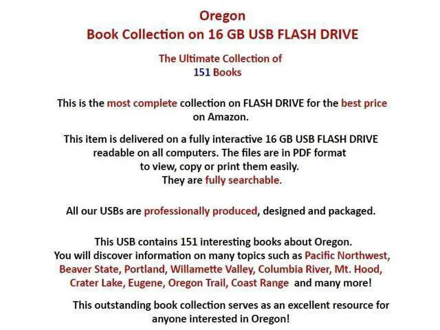 Alt view image 2 of 5 - Generic 151 Books - Oregon - Or Pacific Northwest Beaver State Portland Mt Hood - USB Flash Drive