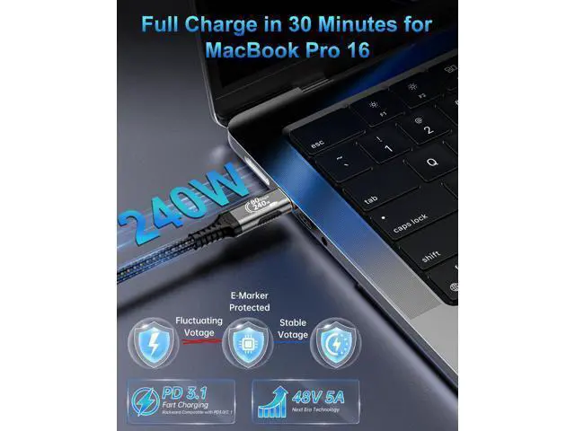Alt view image 4 of 5 - Zelcaum USB C Thunderbolt 5 Cable, 120Gbps Bandwidth, 80Gbps Date, 16K 8K 4K Video Sync Display, 240W Fast Charging, Fully Compatible with Thunderbolt 4/3, Type USB-C, USB4 / Gen4 Devices, 1.5FT
