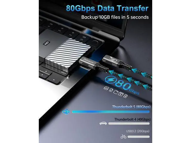 Alt view image 3 of 5 - Zelcaum USB C Thunderbolt 5 Cable, 120Gbps Bandwidth, 80Gbps Date, 16K 8K 4K Video Sync Display, 240W Fast Charging, Fully Compatible with Thunderbolt 4/3, Type USB-C, USB4 / Gen4 Devices, 1.5FT