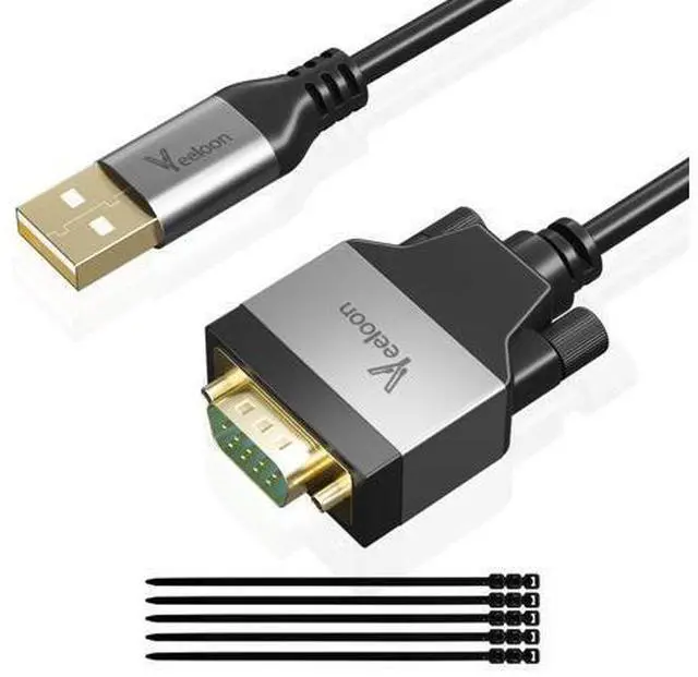 Main image of Veeloon USB 2.0 to Serial Adapter (FTDI Chipset), 15 FT USB A to RS232 Male DB9 Pin Converter Serial Cable with Cable Ties for Windows 11, 10, 8.1, 8, 7, Vista, XP, 2000, Linux and Mac OS X, macOS