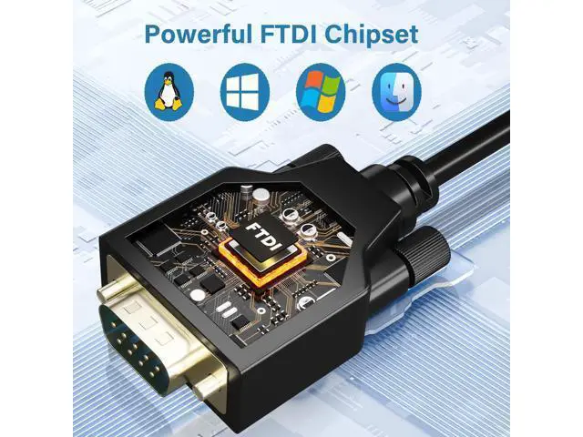 Alt view image 3 of 5 - Veeloon USB 2.0 to Serial Adapter (FTDI Chipset), 15 FT USB A to RS232 Male DB9 Pin Converter Serial Cable with Cable Ties for Windows 11, 10, 8.1, 8, 7, Vista, XP, 2000, Linux and Mac OS X, macOS