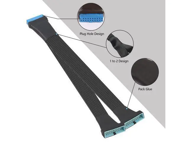 Alt view image 4 of 5 - GINTOOYUN USB 3.0 Header Extension Cable 1Ft 19/20 Pin 1 to 2 Y Splitter Internal Extension Adapter DIY(30cm 11.8 inch)