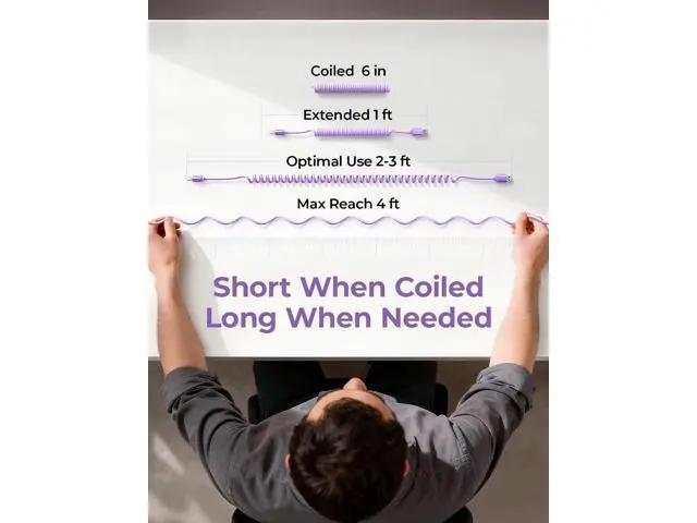 Alt view image 5 of 5 - LISEN Coiled USB C Cable, 2 Pack for Android Auto & CarPlay Cable, Short USB A to USB C Cable Compatible with iPhone 17/16/15, Samsung Galaxy S25/S24/S23 A15/A14, Google Pixel 9/8, Purple 4FT