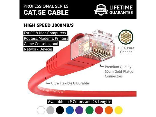 Alt view image 2 of 5 - InstallerParts Ethernet Cable CAT5E Cable UTP Booted 75 FT - Red - Professional Series - 1Gigabit/Sec Network/Internet Cable, 350MHZ
