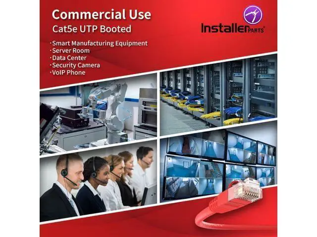 Alt view image 4 of 5 - InstallerParts Ethernet Cable CAT5E Cable UTP Booted 75 FT - Red - Professional Series - 1Gigabit/Sec Network/Internet Cable, 350MHZ