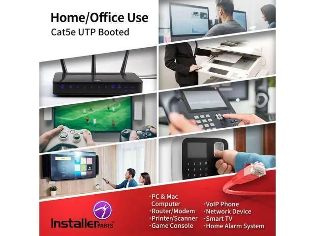 Alt view image 5 of 5 - InstallerParts Ethernet Cable CAT5E Cable UTP Booted 75 FT - Red - Professional Series - 1Gigabit/Sec Network/Internet Cable, 350MHZ