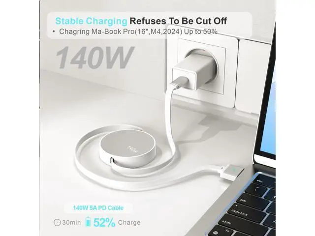 Alt view image 5 of 5 - GJWSGAO 140W USB-C to Magnetic 3 Cable,5.3FT Compatible with Magsafe 3 Cable for MacBook Air 2024 M3 13/15inch, 2023/2022 M2, Pro 2024/2023 M4/M2 Pro & Max 14" 16", 2021 M1 & Max 14" 16" White