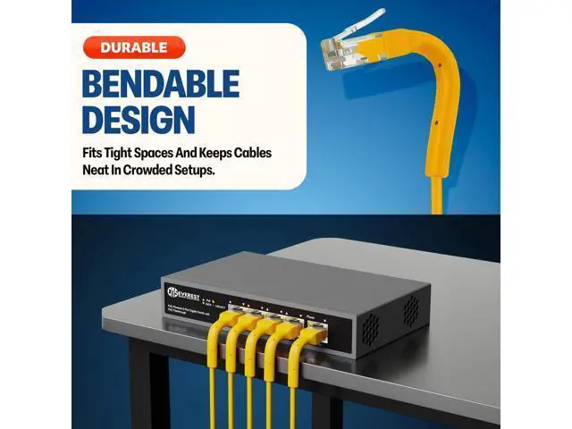 Alt view image 2 of 5 - Everest Ultra Slim Cat6a Ethernet Patch Cables 0.5ft (10-Pack) Yellow - 6 Inch 10GB Cat 6a Patch Cable - Bendable, Flexible & Thin Ethernet Cable - 32AWG 550MHZ Cat6a Cables - 100% Copper Wires