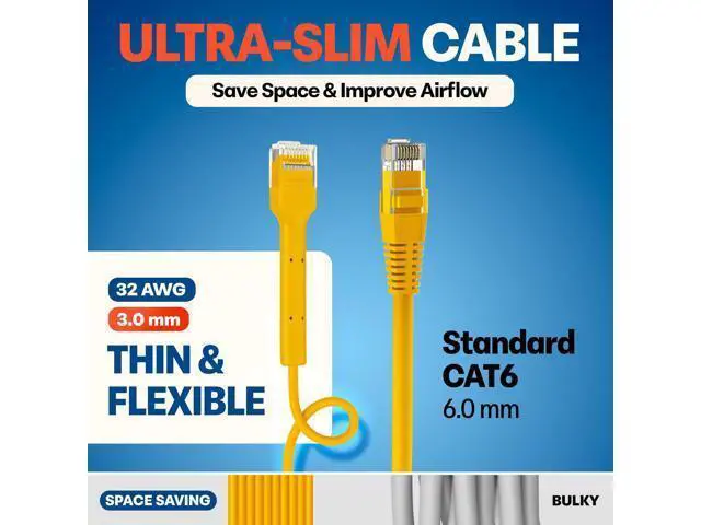 Alt view image 4 of 5 - Everest Ultra Slim Cat6a Ethernet Patch Cables 0.5ft (10-Pack) Yellow - 6 Inch 10GB Cat 6a Patch Cable - Bendable, Flexible & Thin Ethernet Cable - 32AWG 550MHZ Cat6a Cables - 100% Copper Wires