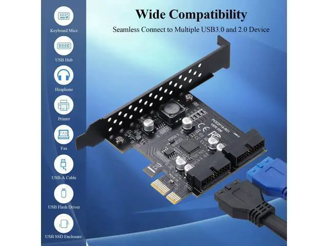 Alt view image 2 of 5 - BEYIMEI PCIE 1X to 2 Port 19Pin Expansion Card, USB 3.2 GEN1 Super Speed 5Gbps PCI Express Card for Windows 11, 10, 8.1, 8, 7, XP