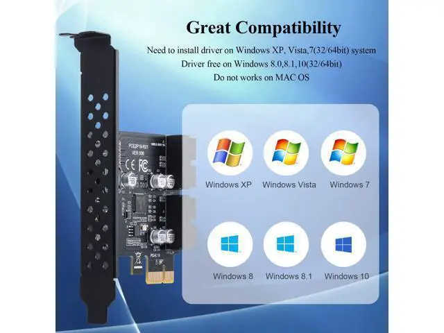 Alt view image 5 of 5 - BEYIMEI PCIE 1X to 2 Port 19Pin Expansion Card, USB 3.2 GEN1 Super Speed 5Gbps PCI Express Card for Windows 11, 10, 8.1, 8, 7, XP
