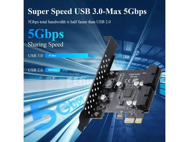 Alt view image 3 of 5 - BEYIMEI PCIE 1X to 2 Port 19Pin Expansion Card, USB 3.2 GEN1 Super Speed 5Gbps PCI Express Card for Windows 11, 10, 8.1, 8, 7, XP