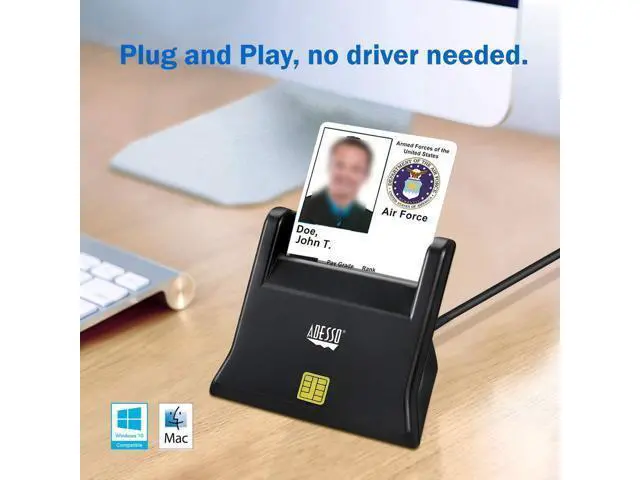 Alt view image 4 of 5 - Adesso SCR-300 Desktop Smart ID Credit Card Reader CAC Card Reader Military, DOD USB Common Access CAC, Compatible with Windows, Mac OS