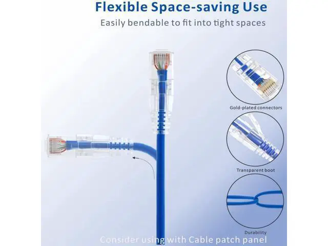 Alt view image 2 of 5 - SMITON 1ft - Cat6A Ethernet Cable 12-Pack, Slim Network Patch Cable, 28AWG Pure Bare Copper, Gold-Plated Contacts, High-Speed RJ45 Cable for Network Cabinet, Server, Router, Modem, Gaming, Office