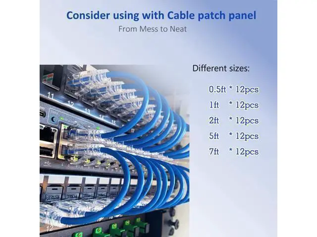 Alt view image 4 of 5 - SMITON 1ft - Cat6A Ethernet Cable 12-Pack, Slim Network Patch Cable, 28AWG Pure Bare Copper, Gold-Plated Contacts, High-Speed RJ45 Cable for Network Cabinet, Server, Router, Modem, Gaming, Office