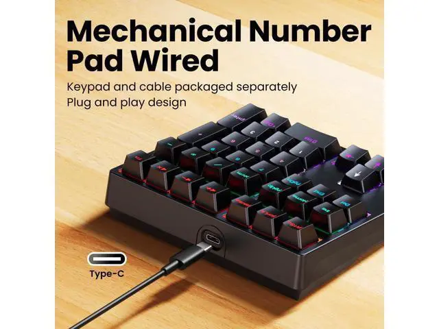 Alt view image 2 of 5 - Mechanical Number Pad - Hot Swappable Numpad Wired USB Numeric Keypad with RGB LED Backlit 34 Key Numpad, Mechanical USB Wired Numeric Keypad for Laptop Desktop Computer PC(2-level Tilt, Blue Switch)