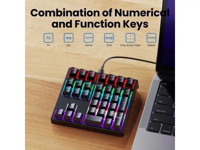 Alt view image 5 of 5 - Mechanical Number Pad - Hot Swappable Numpad Wired USB Numeric Keypad with RGB LED Backlit 34 Key Numpad, Mechanical USB Wired Numeric Keypad for Laptop Desktop Computer PC(2-level Tilt, Blue Switch)