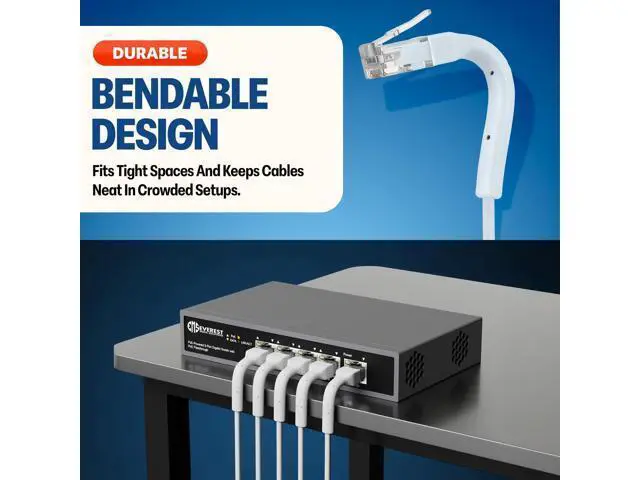 Alt view image 2 of 5 - Everest Ultra Slim Cat6a Ethernet Patch Cables 1ft (10-Pack) White - 10GB Cat 6a Patch Cable - Bendable, Flexible & Thin Ethernet Cable - Space Saving 32AWG 550MHZ Cat6a Cables - 100% Copper Wires