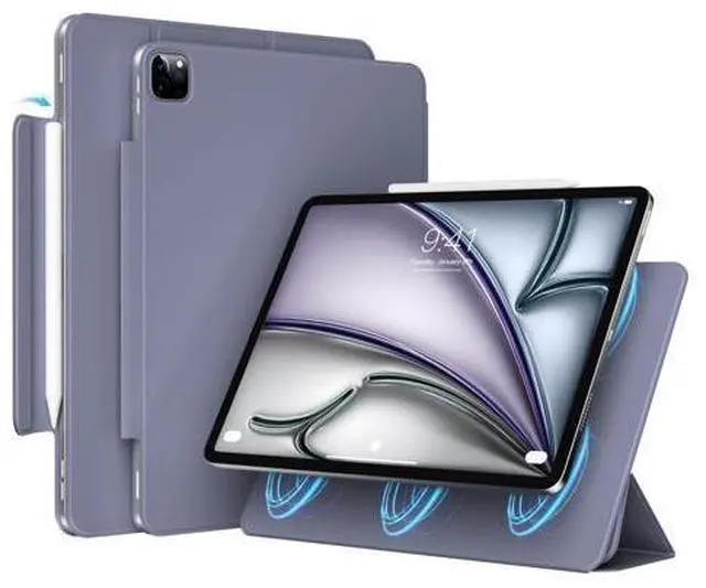 Main image of GKABXY Magnetic Case for iPad Air 13 inch 2024 & iPad Pro 12.9 inch 6th/5th Gen (2022/2021) ^^Auto Sleep/Wake ^^ Pencil Pro & USB-C ^^ Lightweight Non-Slip PU Leather Protective Cover (Purple Gray)
