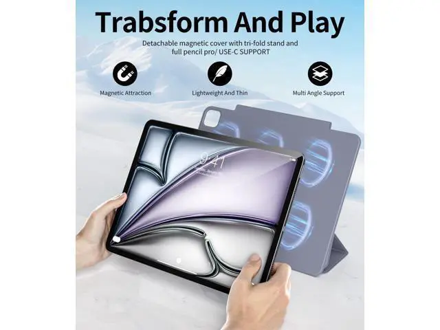 Alt view image 3 of 5 - GKABXY Magnetic Case for iPad Air 13 inch 2024 & iPad Pro 12.9 inch 6th/5th Gen (2022/2021) ^^Auto Sleep/Wake ^^ Pencil Pro & USB-C ^^ Lightweight Non-Slip PU Leather Protective Cover (Purple Gray)