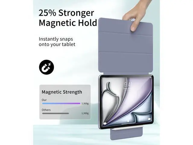 Alt view image 4 of 5 - GKABXY Magnetic Case for iPad Air 13 inch 2024 & iPad Pro 12.9 inch 6th/5th Gen (2022/2021) ^^Auto Sleep/Wake ^^ Pencil Pro & USB-C ^^ Lightweight Non-Slip PU Leather Protective Cover (Purple Gray)