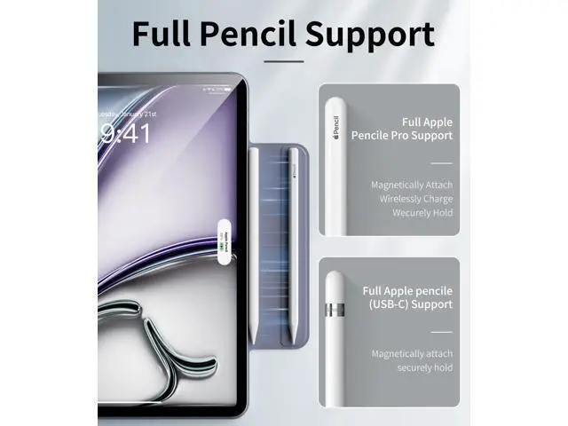 Alt view image 5 of 5 - GKABXY Magnetic Case for iPad Air 13 inch 2024 & iPad Pro 12.9 inch 6th/5th Gen (2022/2021) ^^Auto Sleep/Wake ^^ Pencil Pro & USB-C ^^ Lightweight Non-Slip PU Leather Protective Cover (Purple Gray)