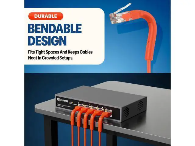 Alt view image 2 of 5 - Everest Ultra Slim Cat6a Ethernet Patch Cables 2ft (10-Pack) Orange - 10GB Cat 6a Patch Cable - Bendable, Flexible & Thin Ethernet Cable - Space Saving 32AWG 550MHZ Cat6a Cables - 100% Copper Wires