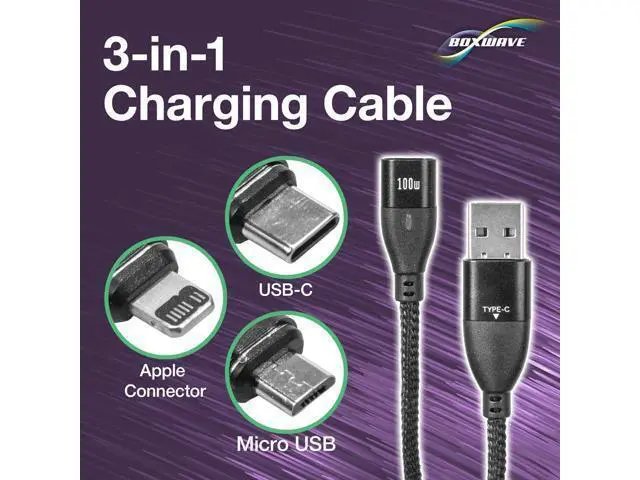 Alt view image 4 of 5 - BoxWave Cable Compatible with MYMAHDI MP3 Player (4 in) - MagnetoSnap PD AllCharge Cable (100W), Magnet Charging Braided USB Type-C Micro - Jet Black