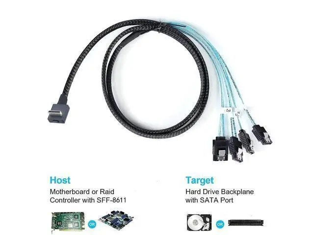 Alt view image 2 of 5 - JMT PCIE Oculink-Compatible SAS SFF-8611 4i 90 to 4* SATA 7P Server Super Speed Cable Data Transfer Extension Cable (50cm)