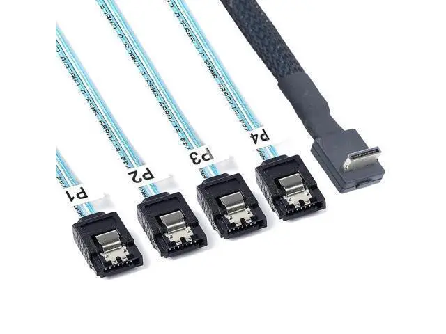 Alt view image 4 of 5 - JMT PCIE Oculink-Compatible SAS SFF-8611 4i 90 to 4* SATA 7P Server Super Speed Cable Data Transfer Extension Cable (50cm)