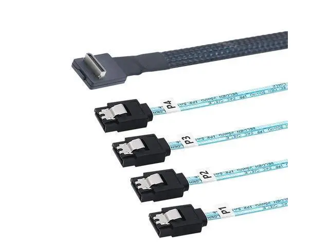 Alt view image 5 of 5 - JMT PCIE Oculink-Compatible SAS SFF-8611 4i 90 to 4* SATA 7P Server Super Speed Cable Data Transfer Extension Cable (50cm)