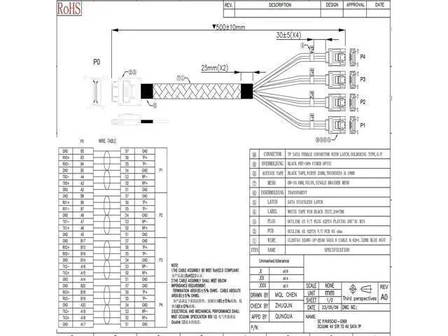 Alt view image 3 of 5 - JMT PCIE Oculink-Compatible SAS SFF-8611 4i 90 to 4* SATA 7P Server Super Speed Cable Data Transfer Extension Cable (50cm)