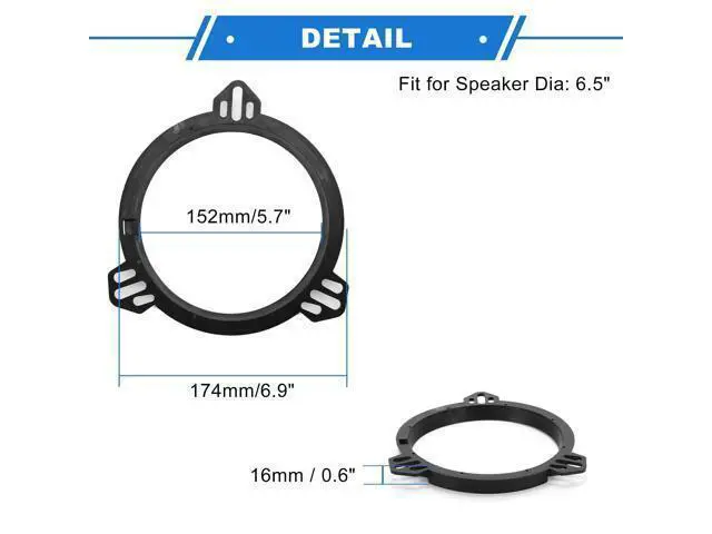 Alt view image 5 of 5 - VekAuto 2 Set Speaker Spacer Ring Tweeter Speaker Spacer Adapter for TOYOTA COROLLA 1998-2013 Waterproof for 6.5'' ABS Black