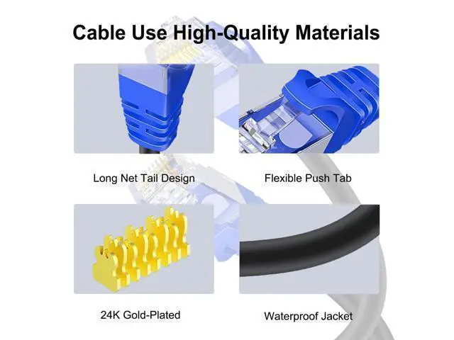 Alt view image 4 of 5 - Aimyzii Cat6 Outdoor Ethernet Cable(100 Feet) Heavy Duty Outdoor Grounded Waterproof Buried-able UV Resistant Network Cord,RJ45 Patch Cable Support Cat6,Cat5E,Cat5-Include 25 Ties and 50 Cable Clips