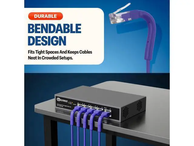 Alt view image 2 of 5 - Everest Ultra Slim Cat6a Ethernet Patch Cables 3ft (10-Pack) Purple - 10GB Cat 6a Patch Cable - Bendable, Flexible & Thin Ethernet Cable - Space Saving 32AWG 550MHZ Cat6a Cables - 100% Copper Wires