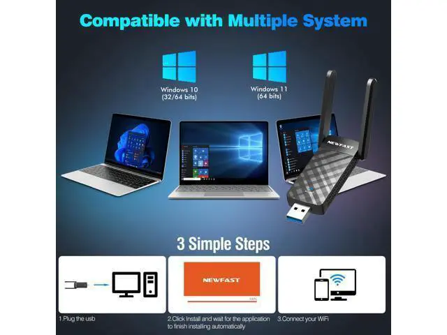 Alt view image 4 of 5 - NEWFAST USB WiFi 6 Adapter U352, AX1800 Wireless Network Adapter for Desktop PC Laptop, USB 3.0 WiFi with Dual Band High Gain Antennas, MU-MIMO, WPA3, WiFi Dongle for Windows 11/10