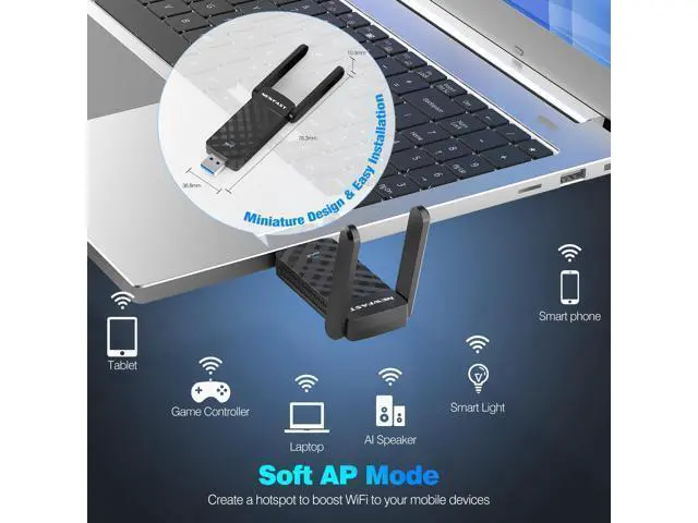Alt view image 5 of 5 - NEWFAST USB WiFi 6 Adapter U352, AX1800 Wireless Network Adapter for Desktop PC Laptop, USB 3.0 WiFi with Dual Band High Gain Antennas, MU-MIMO, WPA3, WiFi Dongle for Windows 11/10