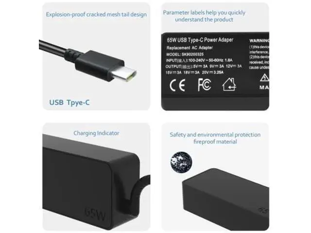 Alt view image 4 of 5 - Jeestam 65W USB-C Charger Compatible for HP OmniBook AI PC - Compatible for HP OmniBook 7 5 X Flip 16" 14" 17.3 inch, EliteBook X Flip Ultra G1i 14 inch Next Gen AI PC Laptop Type C Power Adapter