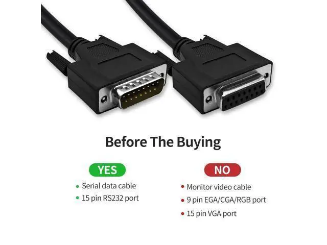 Alt view image 2 of 5 - XANHAM 16 Feet(5 Meter) DB15 15 Pin Two Row Straight Through Serial Extension Cable, Double Shielded(Metal Braiding&AL-foil), Female to Male, Black, SC910S09FM
