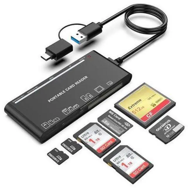 Main image of USB C USB3.0 Multi Card Reader for SD, CF, Micro SD, XD, MS Cards - 7 in 1 Adapter Hub for Windows, Mac, Linux, Android
