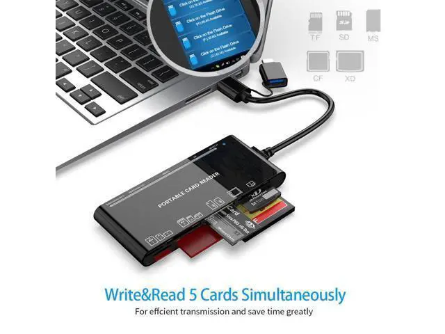 Alt view image 5 of 5 - USB C USB3.0 Multi Card Reader for SD, CF, Micro SD, XD, MS Cards - 7 in 1 Adapter Hub for Windows, Mac, Linux, Android