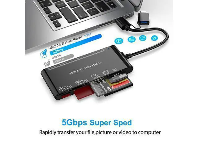 Alt view image 4 of 5 - USB C USB3.0 Multi Card Reader for SD, CF, Micro SD, XD, MS Cards - 7 in 1 Adapter Hub for Windows, Mac, Linux, Android