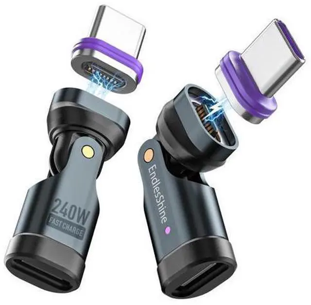 Main image of EndlesShine Magnetic USB Type-C Adapter 16PIN Anti-Arc 540 Rotating Swivel Connector Stable PD240W Fast Quick Charging 480mbps Data sync