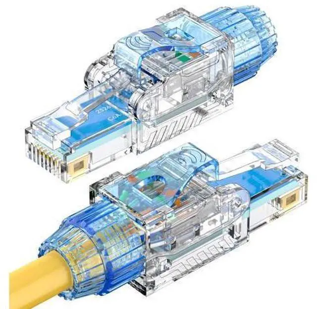 Main image of RJ45 Connectors Toolless10 Gigabit, Cat5e Cat6 Cat6A Cat7 Network Cable Connector, Gold-Plated Copper, 22-26 AWG, 6-Pack